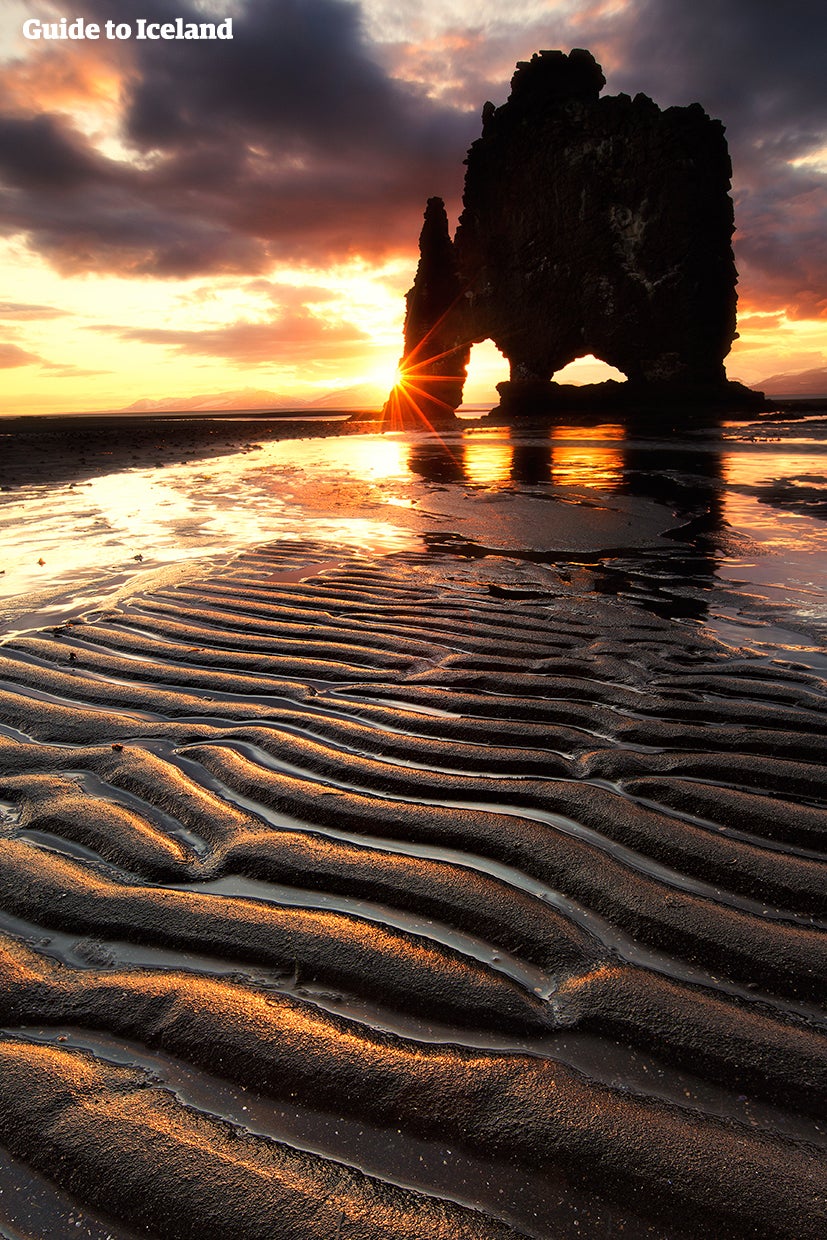 Hvítserkur troll in the midnight sun in Iceland