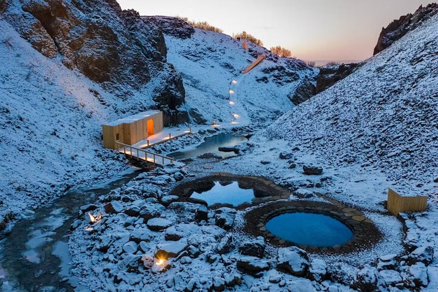 The Husafell Canyon Baths are also beautiful in winter