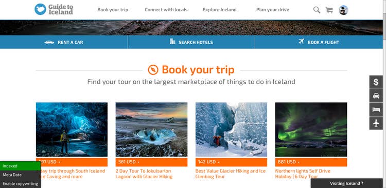 Affiliate link button on Guide to Iceland