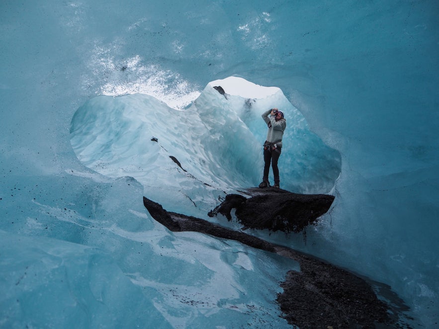 Solheimajokull is home to stunning icy scenery.