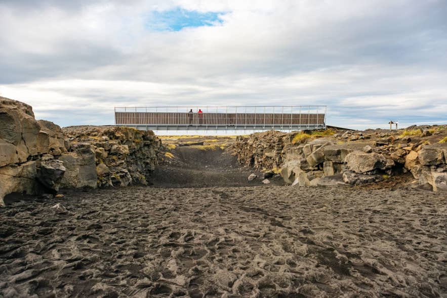 The Bridge Between the Continents spans a rift on the Reykjanes peninsula