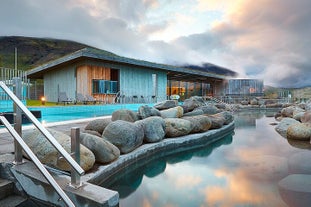 A building and pool at the Laugarvatn Fontana geothermal spa.