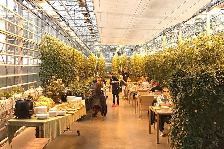 A dining room at the Fridheimer tomato farm on Iceland's Golden Circle sightseeing route.