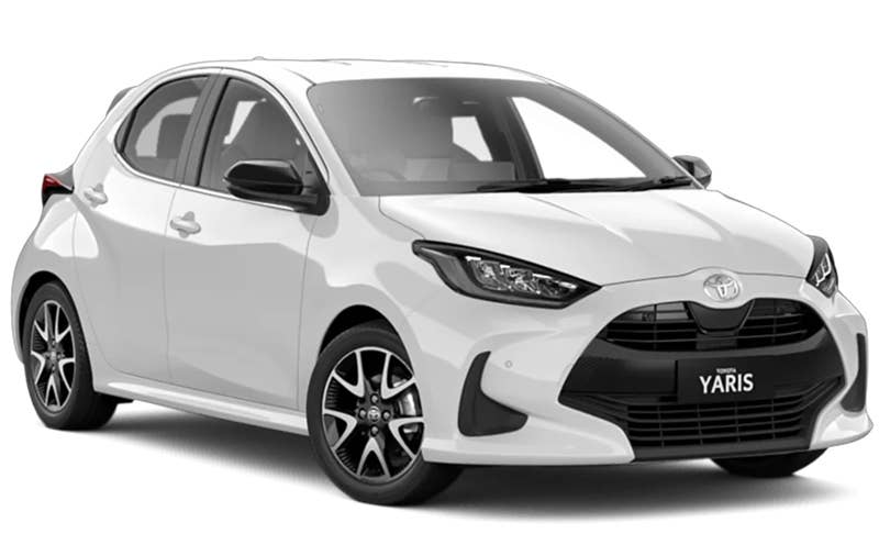 A Toyota Yaris Hybrid, one of the hybrid cars available to rent in Iceland