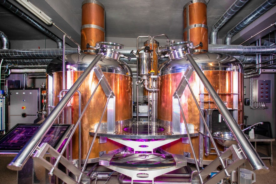 The brewing equipment at Bryggjan Brugghús.