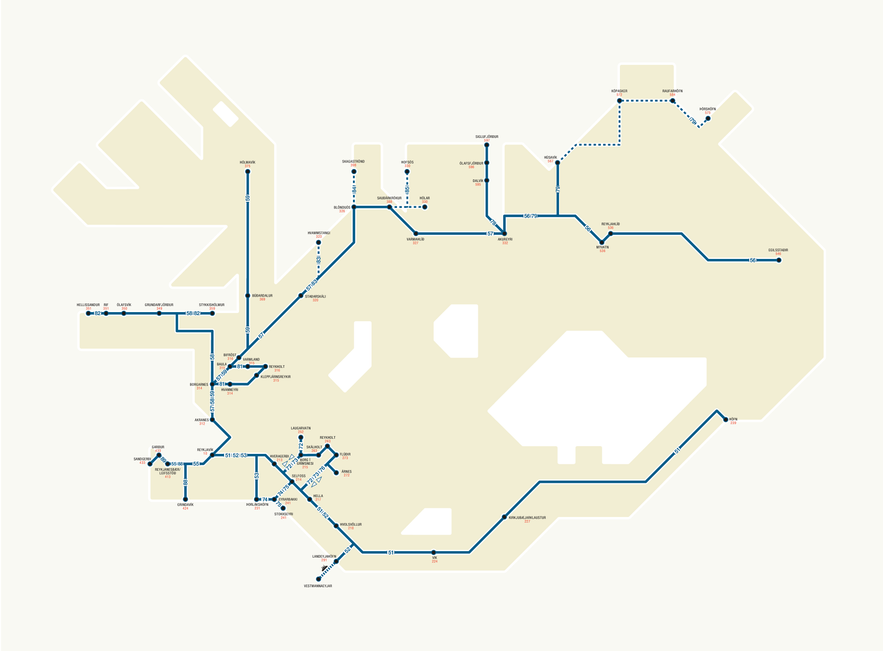 Carte des transports en bus en Islande