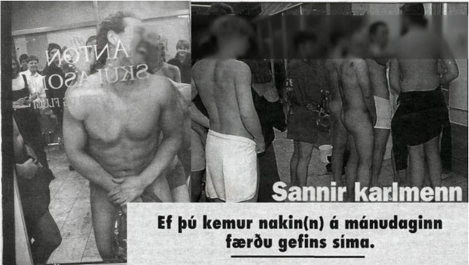 A newspaper article from 1995 showing naked men