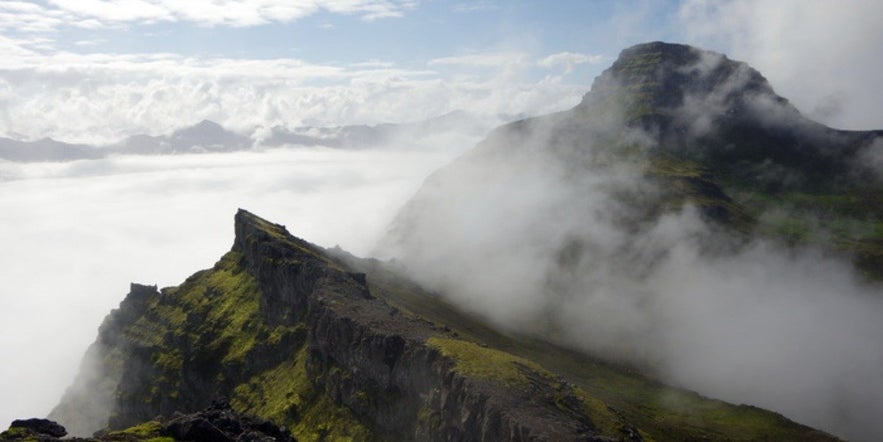 The Gerpir mountain peak one of the oldest in Iceland.