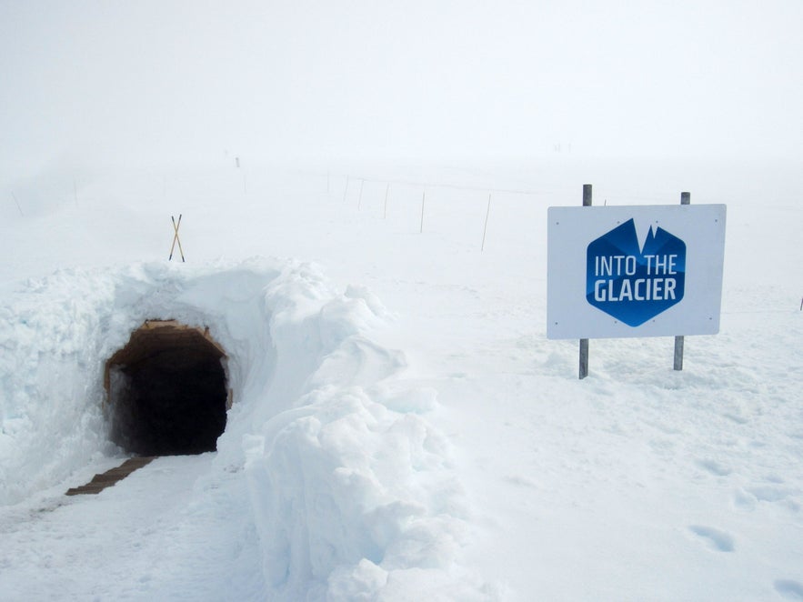 The entrance to the ice cave tunnel - Into the Glacier