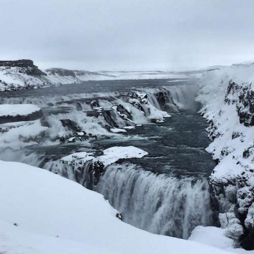 Gullfoss, the third stop on the Golden Circle sightseeing route, can appear quite ominous in the winter months.