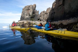 Onundarfjordur in the Westfjords is surrounded by towering cliffs and mountains.