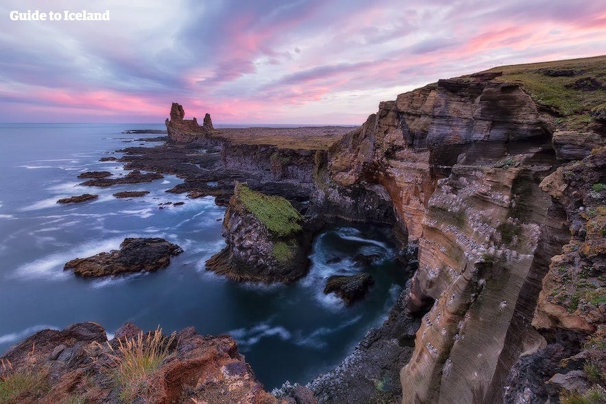 The Londrangar cliffs are remains from an ancient volcanic plug