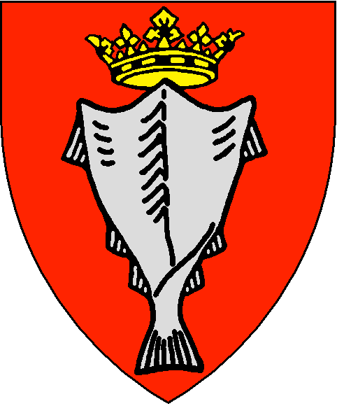 Das alte Wappen Islands, das einen Stockfisch mit einer Krone zeigte