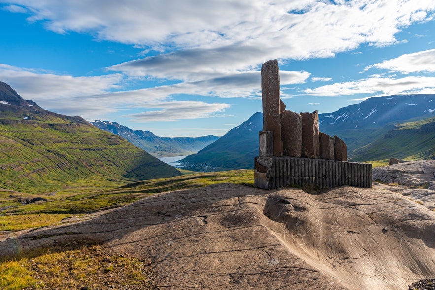 The Þorbjörn Arnoddsson Monument is located along the descending road to Seydisfjordur