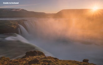 Heavy mists form around Godafoss.