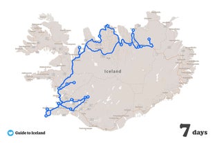 Un mapa detallando la ruta de este tour a tu aire de 7 días en coche.