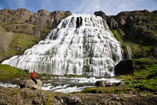 The majestic Dynjandi waterfall looks like a bridal veil, when seen from the front.