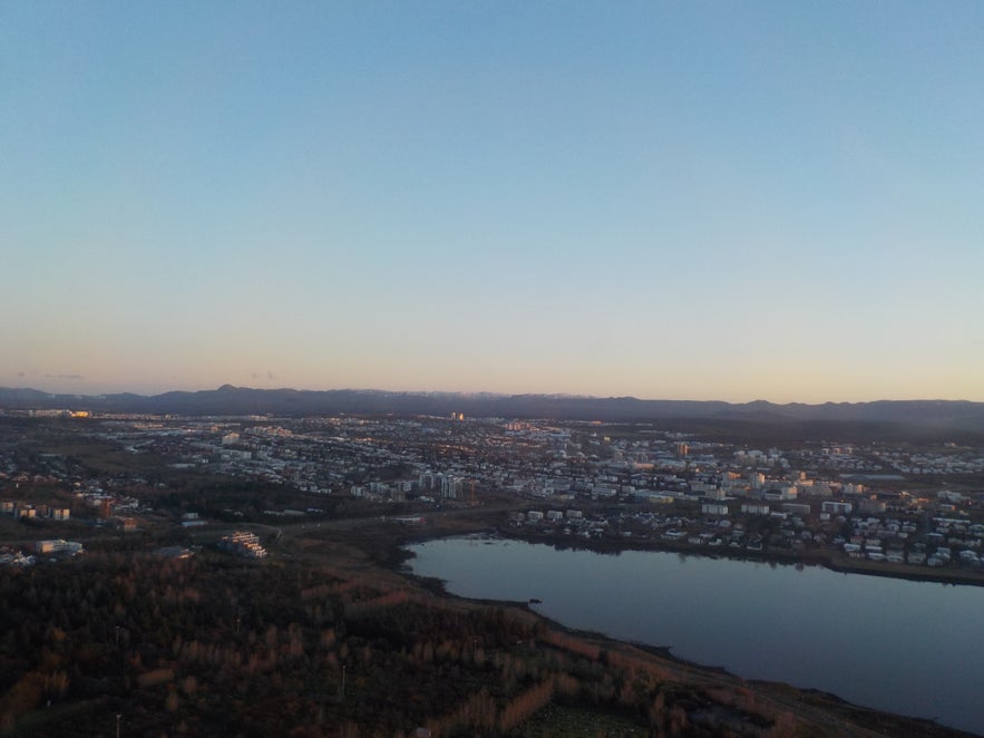 View over Reykjavík city from a helicopter