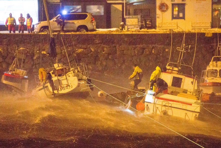 Reykjavík marina during the storm, photo credit MBL/Eggert