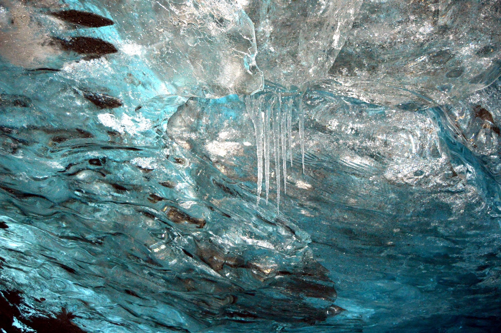 Amazing aquamarine Ice Caves in Fláajökull in Vatnajökull glacier in Southeast-Iceland