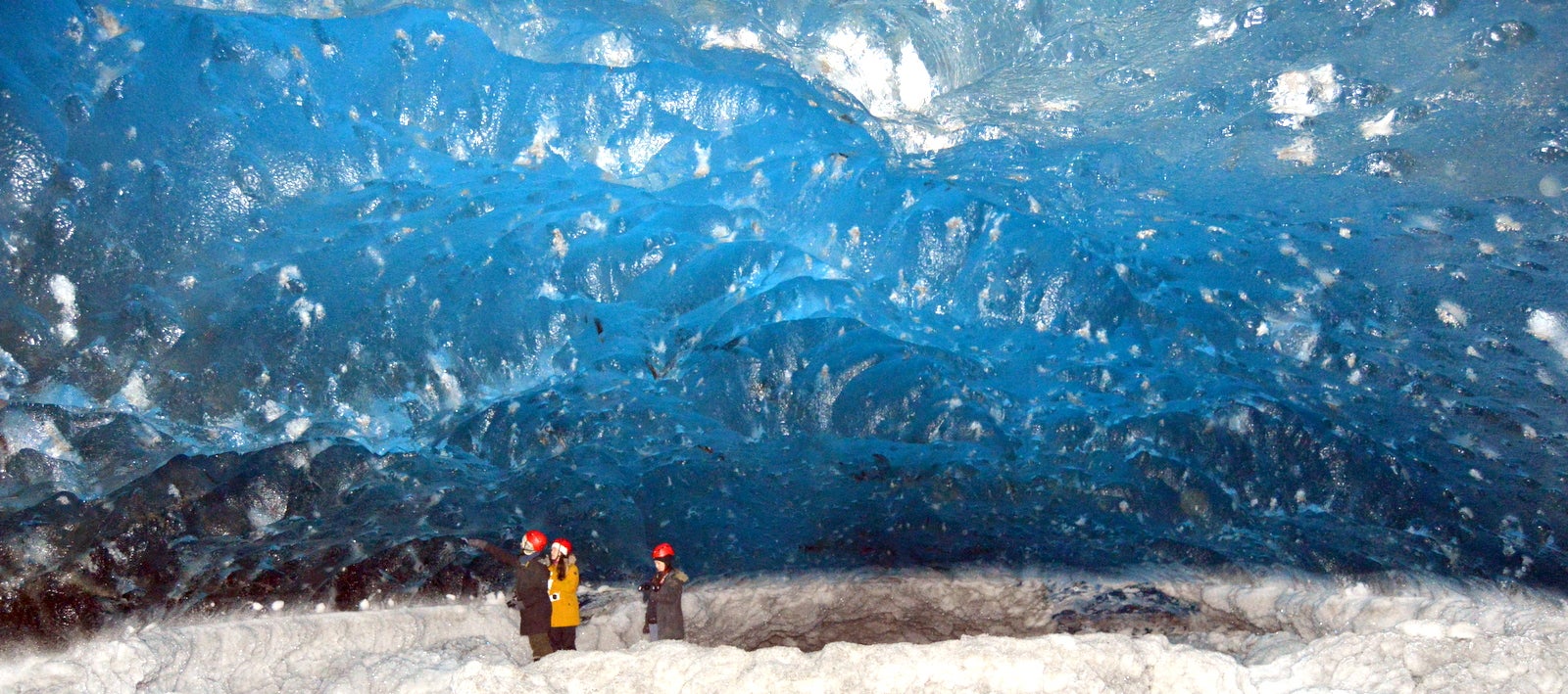A Sapphire blue Crystal Ice Cave in Vatnajökull Glacier in South Iceland