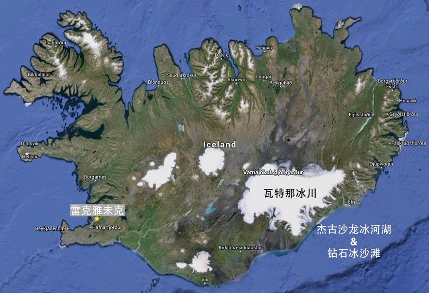 冰岛地图 瓦特那冰川