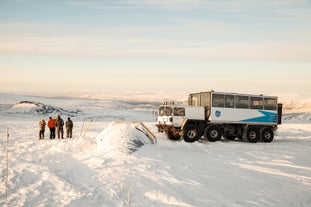 An 8-wheeler super truck will take the guests on top of the Langjokull glacier.