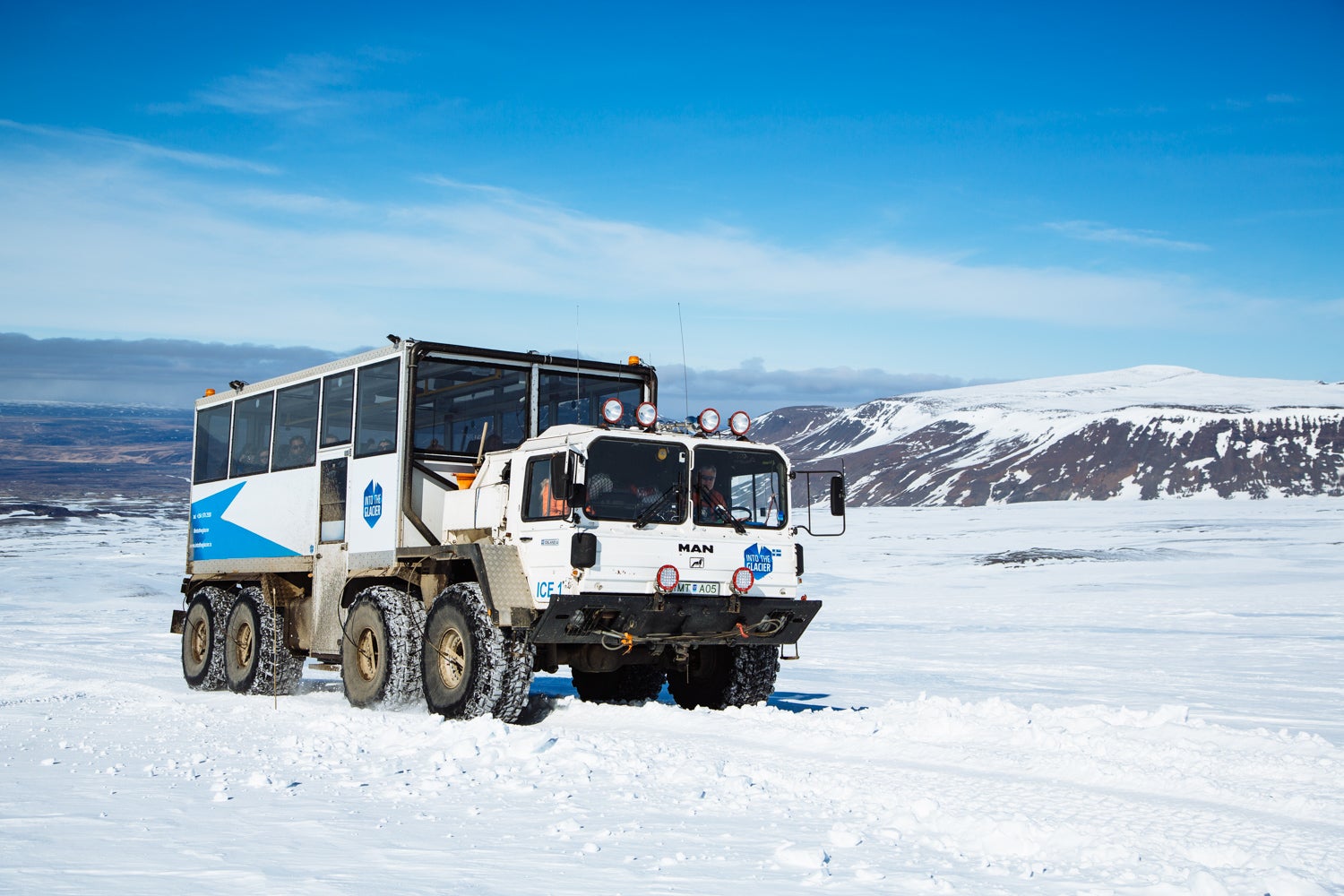 The super truck offers travelers a safe and comfortable way of reaching the Langjokull glacier.