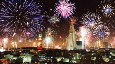 Hundreds of thousands of fireworks light up the Reykjavík skyline on New Years Eve.