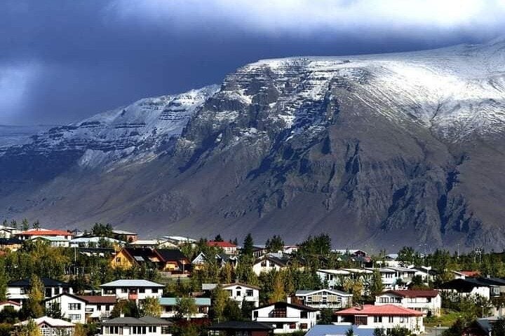 The dramatic Esja mountain, also known as Esjan, stands proud above Reykjavik.