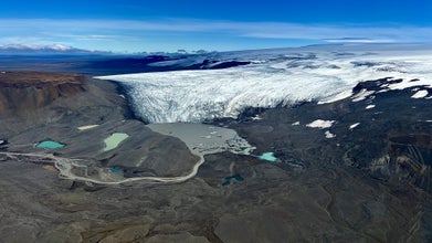 The tongue of the Thorisjokull glacier in West Iceland.