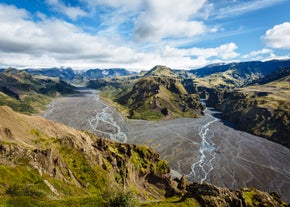 This image of Thorsmork is one of the many captivating sights in this thrilling Fimmvorduhals hiking tour.