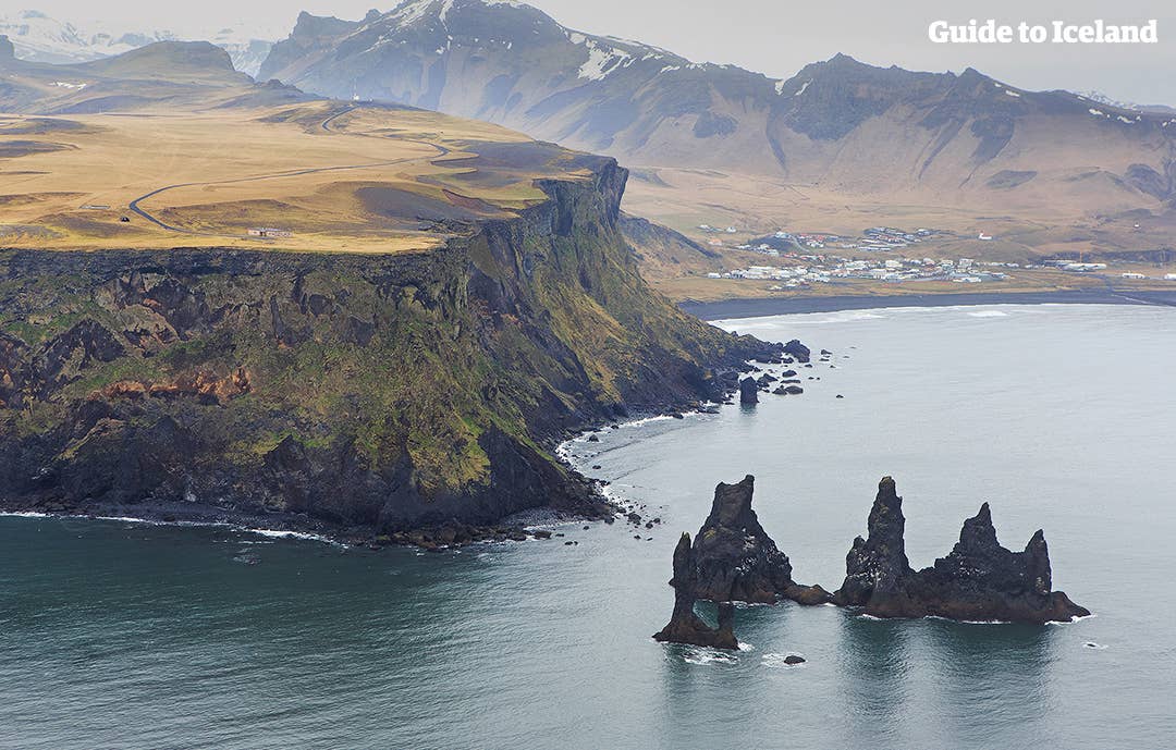 Reynisdrangar are basalt columns situated in the sea by the mountain Reynisfjall.