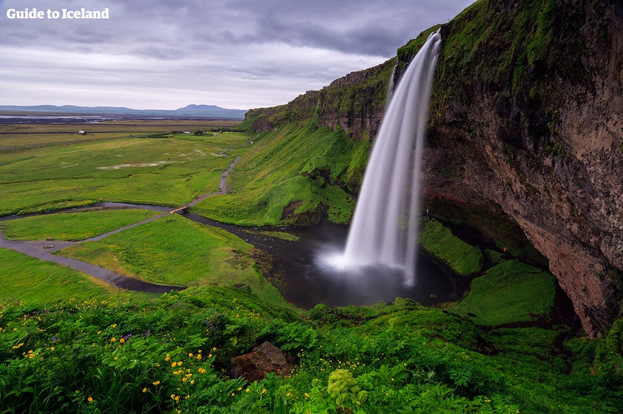 Seljalandsfoss waterfall when it is not stormy