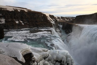 The mighty Gullfoss waterfall in winter's costume.