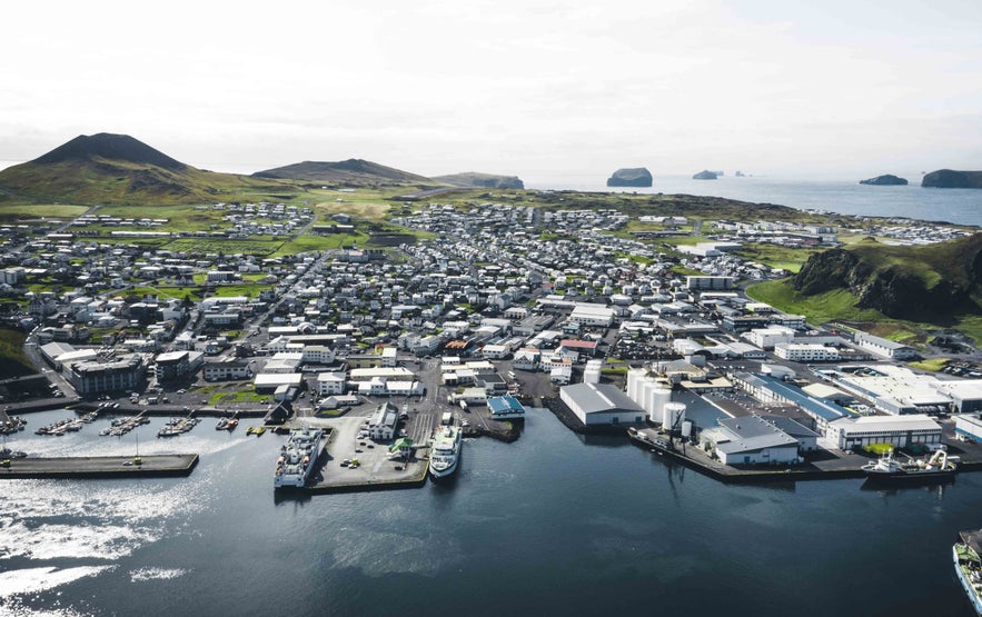 Heimaey harbor in Vestmannaeyjar serves as the main gateway to the Westman Islands.