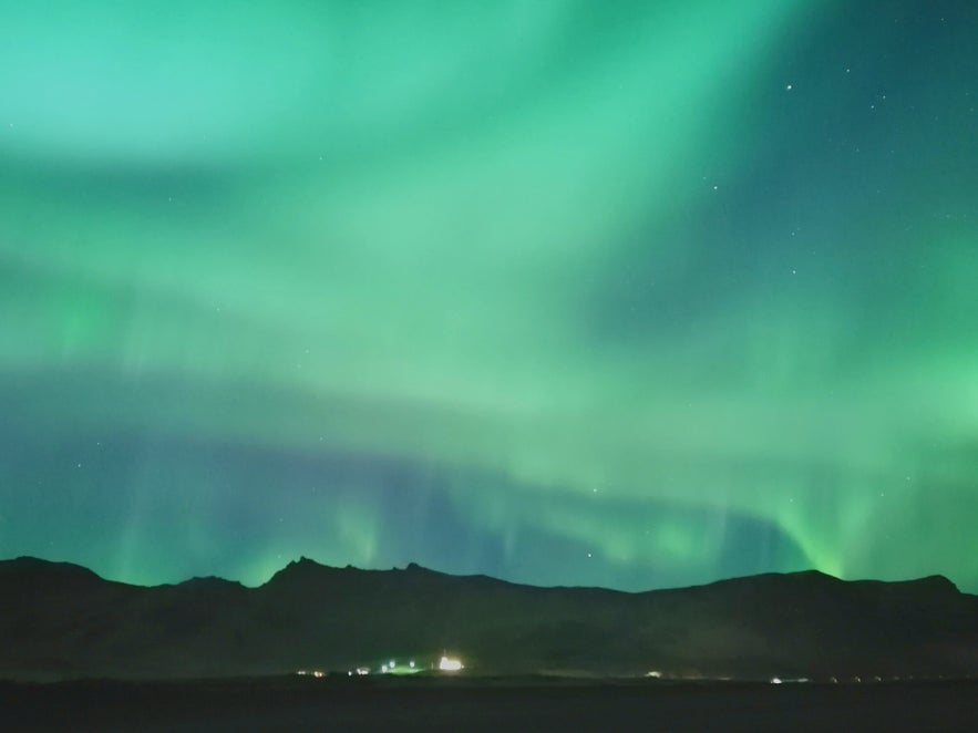 Auroras over south Iceland, picture taken on a phone