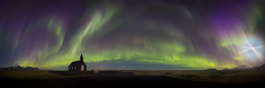 Northern Lights over Budir in west Iceland