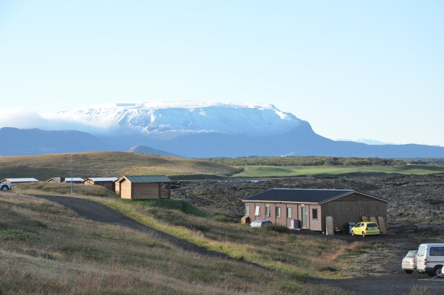 View of fresh snowfall from our cabin at Lake Mývatn