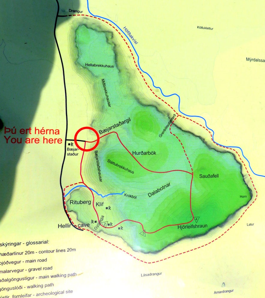 Map of Hjörleifshöfði hike South-Iceland