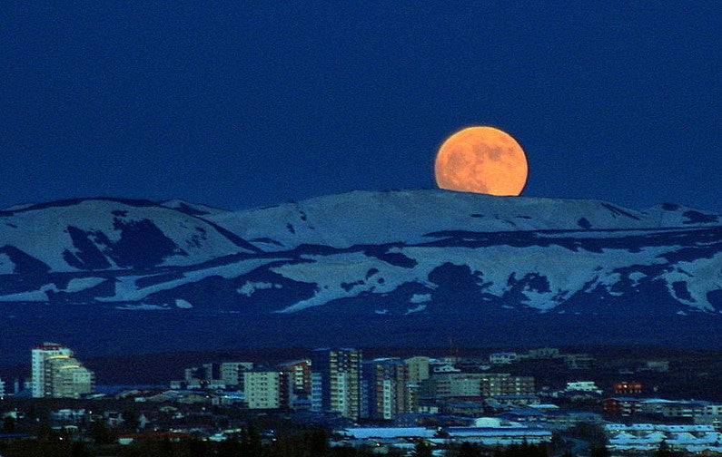 Supermoon over mountains near Reykjavík, 2012