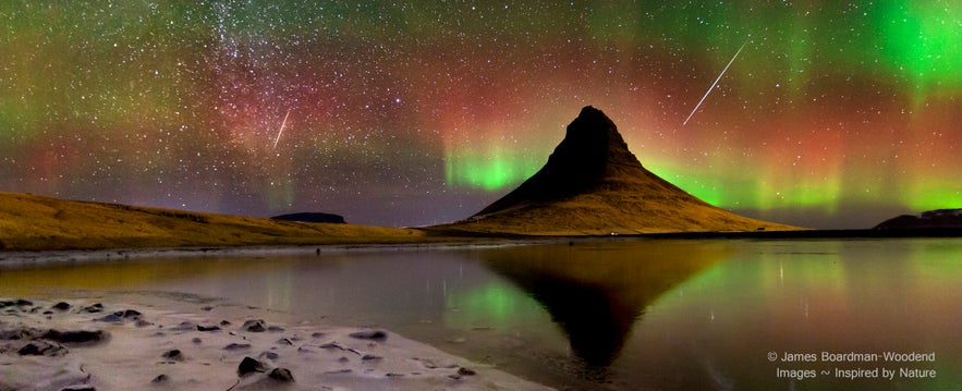 Kirkjufell, meteor shower, northern lights and Milky Way