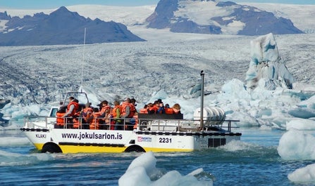 An optional boat tour is a great way to explore the amazing ice within south-east Iceland's Jökulsárlón glacier lagoon.