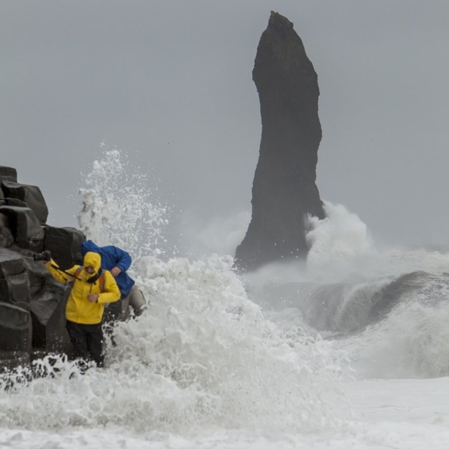 People in danger at Reynisfjara beach