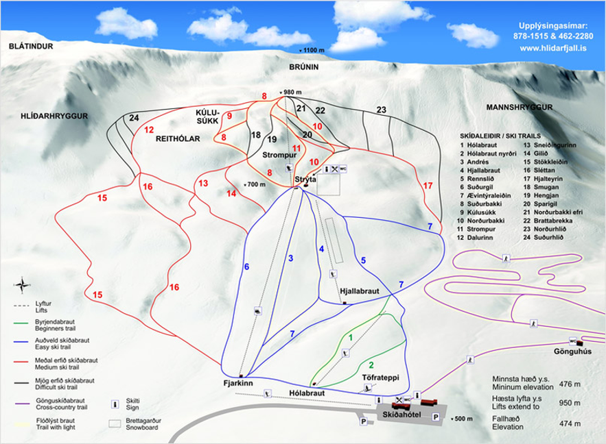 A map showing the ski resort's trails.