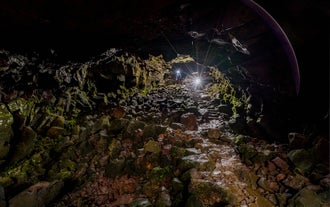 A path takes you safely through the interior of Raufarholshellir cave.
