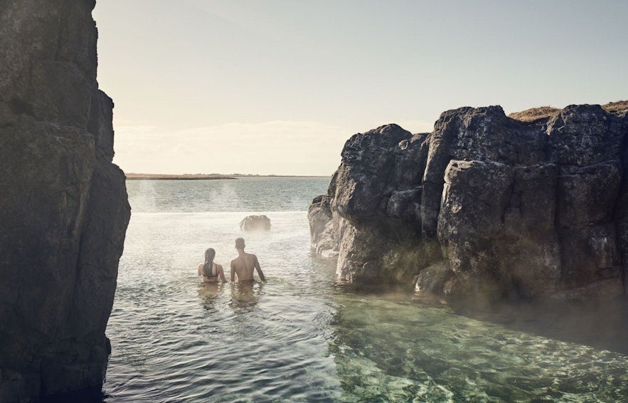 The Sky Lagoon is framed by some beautiful cliffs