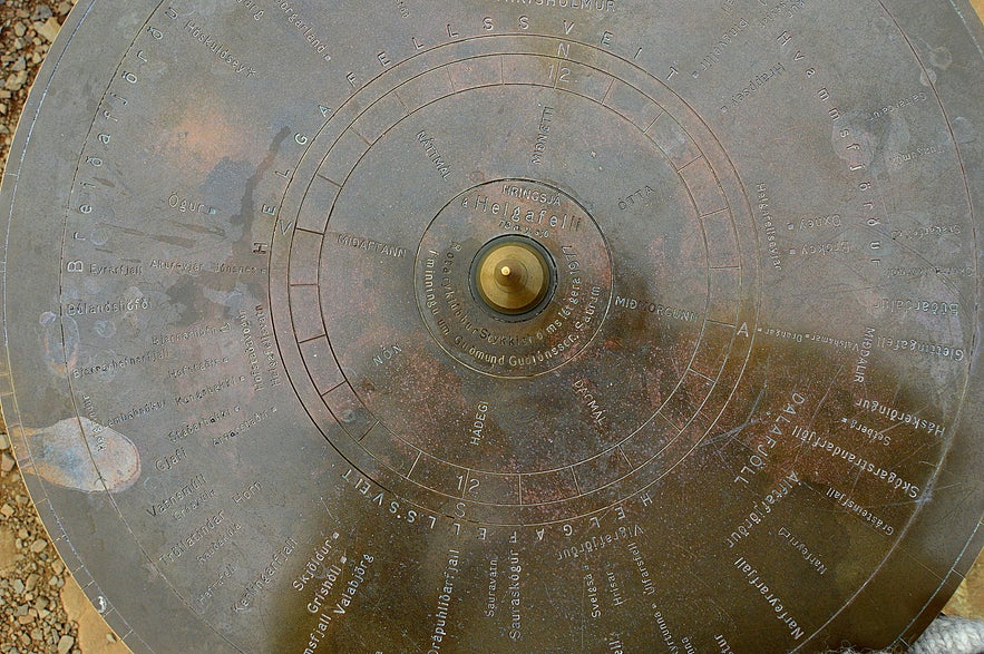 The view-dial on top of Mt. Helgafell Snæfellsnes