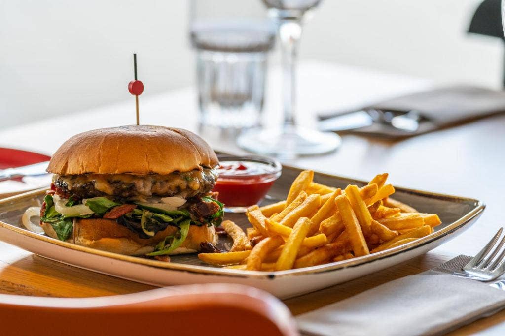 The Bistro at Stracta Hotel Mosfell offers burgers, fries, and many other tasty treats.