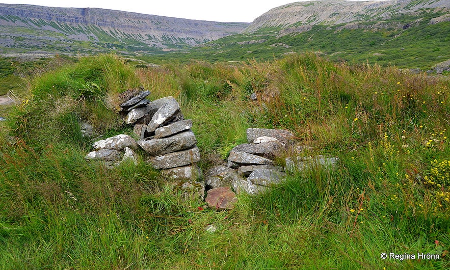 Archaeological remains by Dynjandi waterfall